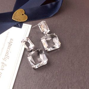 New Design Double Square Earrings -Transparent Glass
